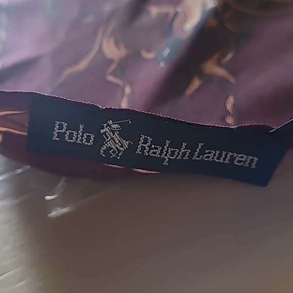 VTG Polo Ralph Lauren Silk Scarf POLO EQUESTRIAN Horse Dogs Burgundy Paisley 31” - Picture 4 of 7